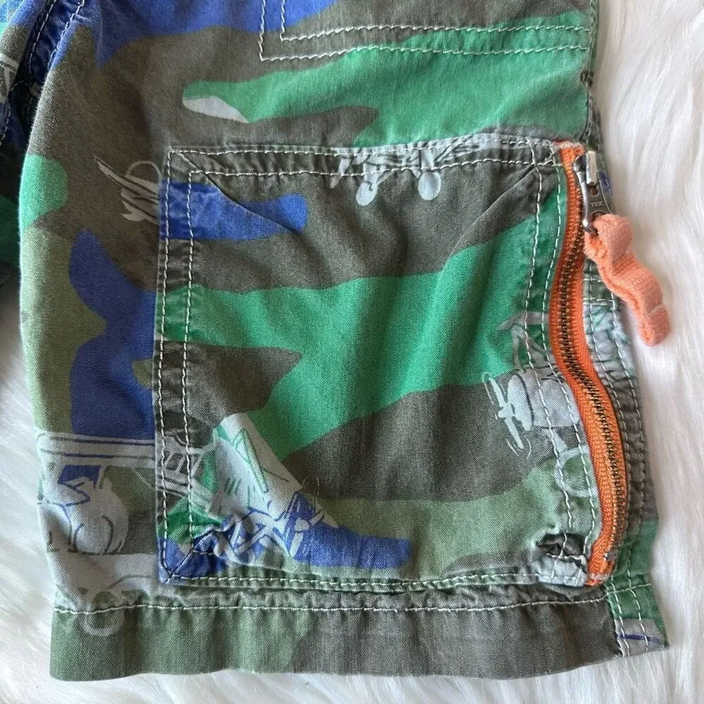 Mini Boden Green & Blue Plane Camo Shorts Size 3